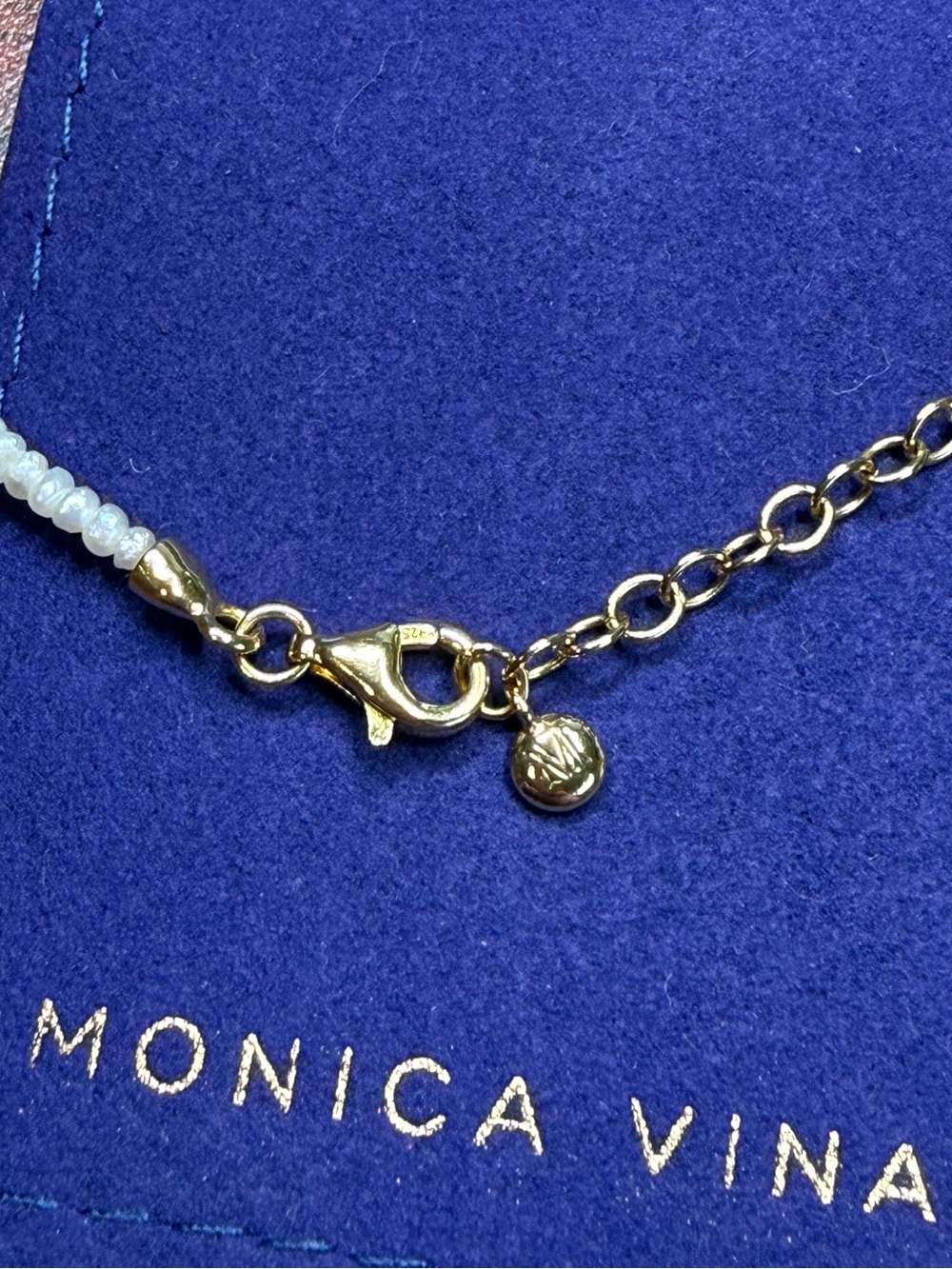 Monica Vinader Mini Nugget Pearl Necklace 18k Gold Vermeil Summer Essential Cute - Picture 8 of 10